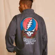 Back view of Grateful Dead men’s zip sweatshirt in solid heather gray