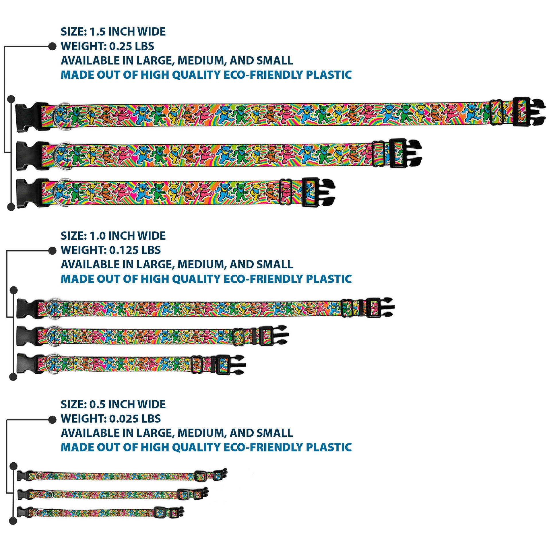 Grateful Dead Dog Collar | Rainbow Tie Dye Swirl Dancing Bears