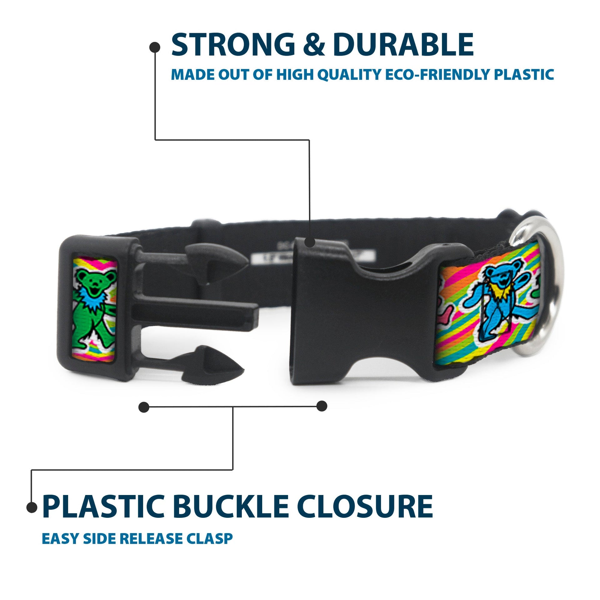 Grateful Dead Dog Collar | Rainbow Tie Dye Swirl Dancing Bears