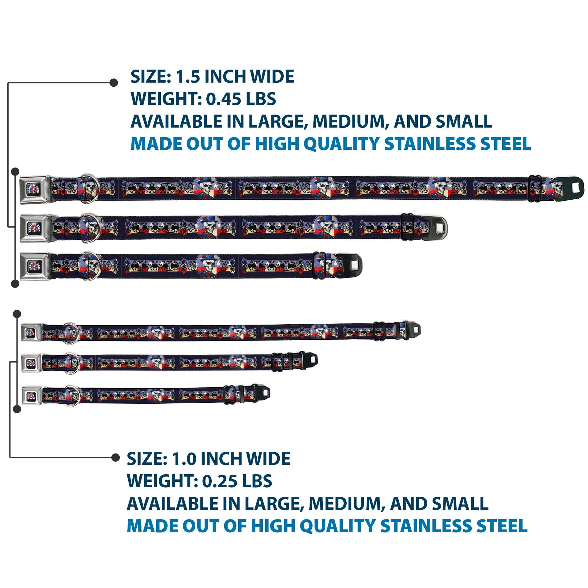 Grateful Dead Seatbelt Buckle Pet Collar | Dave's Picks Skeleton Art (Steal Your Face Buckle)