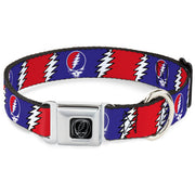 Grateful Dead Seatbelt Buckle Pet Collar | Steal Your Face + Large Lightning Bolt (Steal Your Face Buckle)