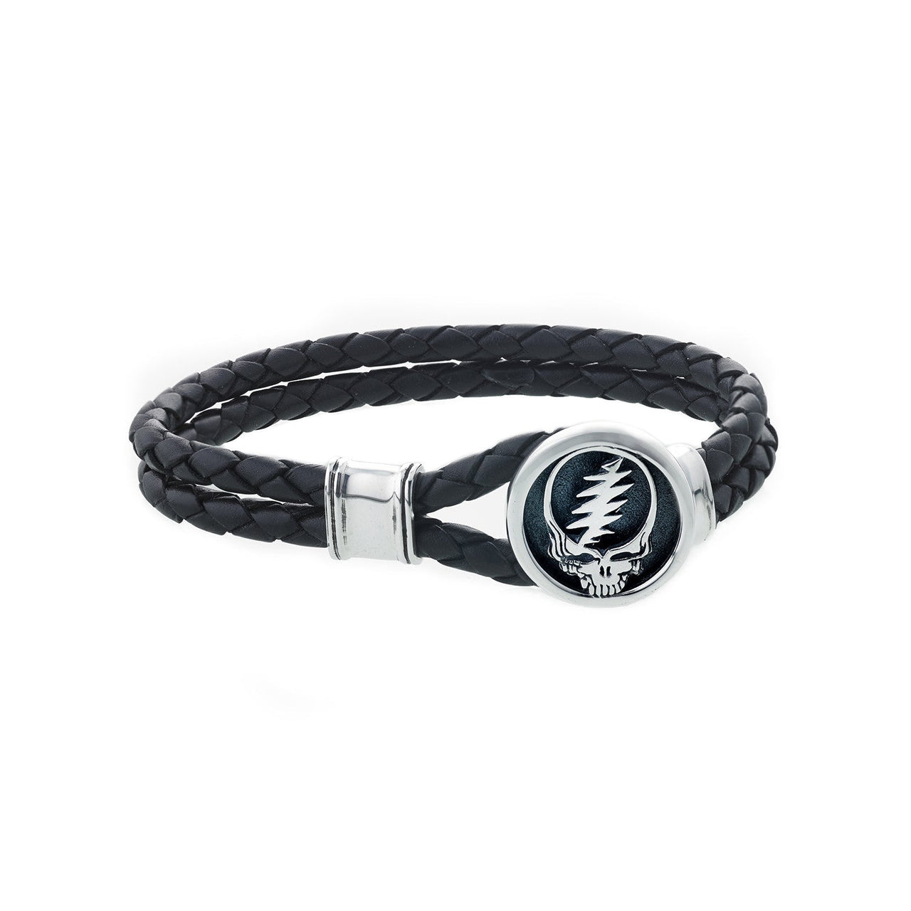 Steal Your Face Sterling Silver Leather Bracelet