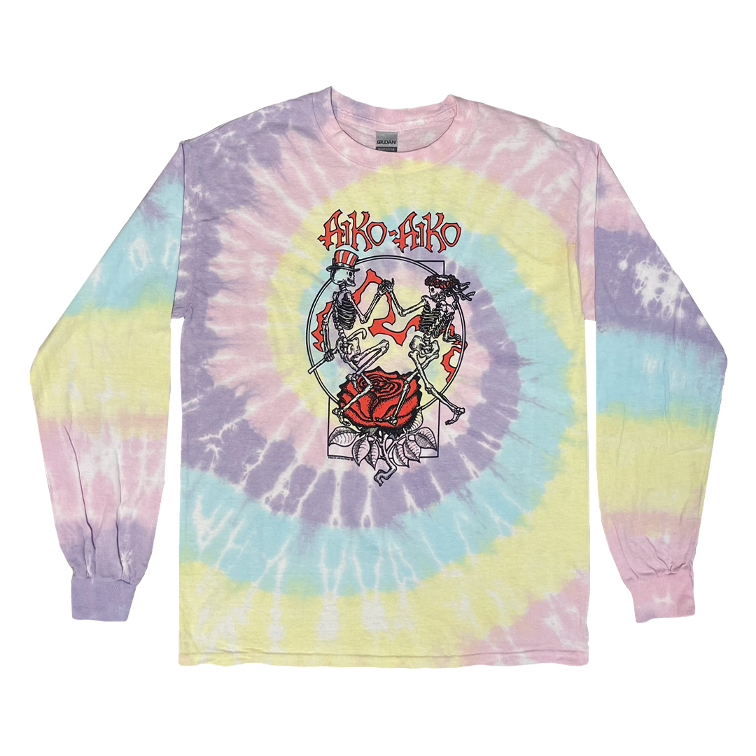 Aiko Aiko throwback long sleeve tie-dye t-shirt front view with vintage band graphic