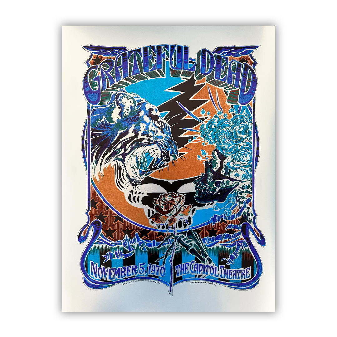 Grateful Dead 11/5/1970 inverse foil poster by AJ Masthay featuring richly detailed psychedelic artwork with reflective foil background