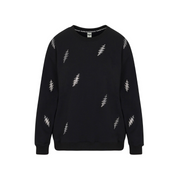 Grateful Dead black relaxed-fit sweatshirt front view with rhinestone 13-point bolt graphic