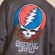 Close-up of Grateful Dead back logo on men’s zip-up sweatshirt