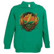 Grateful Dead Scarlet Fire toddler hoodie front view featuring Steal Your Face lightning bolt logo in Kelly Green
