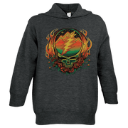 Grateful Dead Scarlet Fire toddler hoodie front view featuring Steal Your Face lightning bolt logo in Vintage Smoke