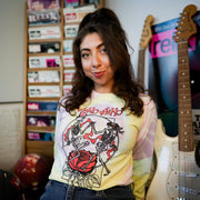 Model wearing Aiko Aiko throwback long sleeve tie-dye t-shirt front view