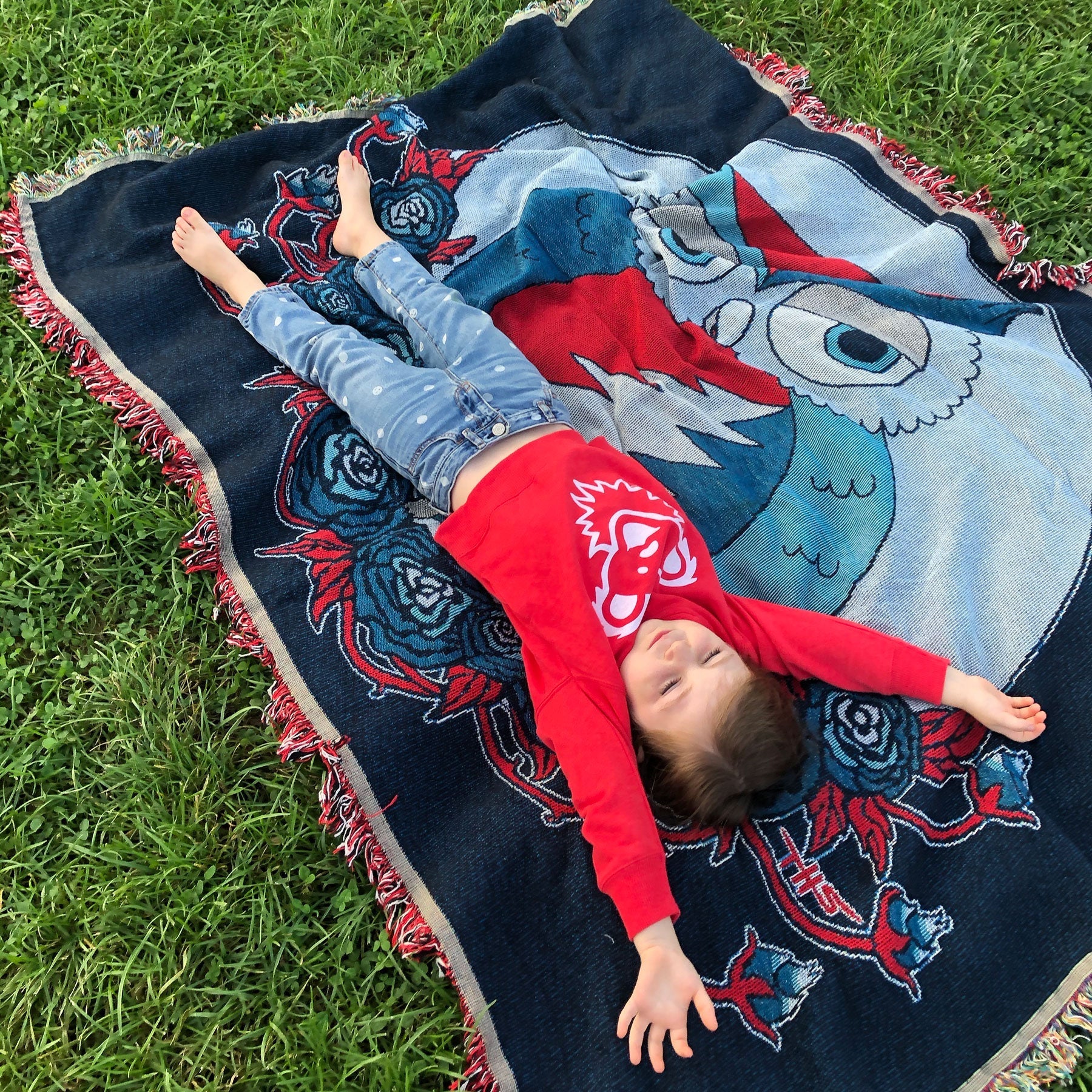 Side view of toddler wearing Grateful Dead Dancing Bear Face hoodie