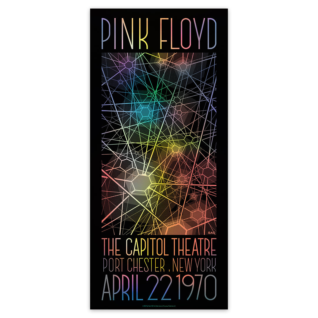 Pink Floyd Live at The Capitol Theatre poster featuring vintage concert artwork with psychedelic elements and iconic band imagery