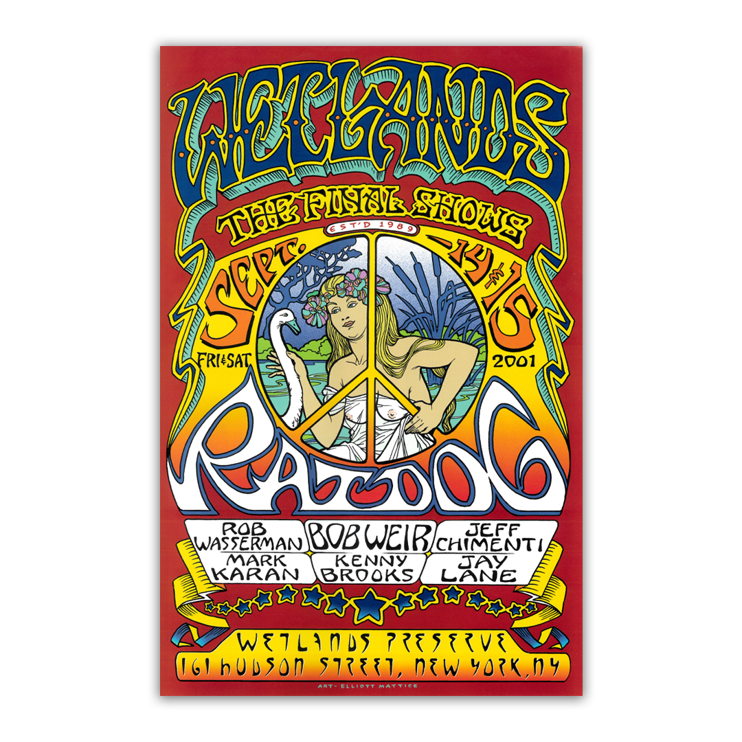 RatDog Wetlands poster featuring bold, psychedelic artwork and vintage-style typography with event details