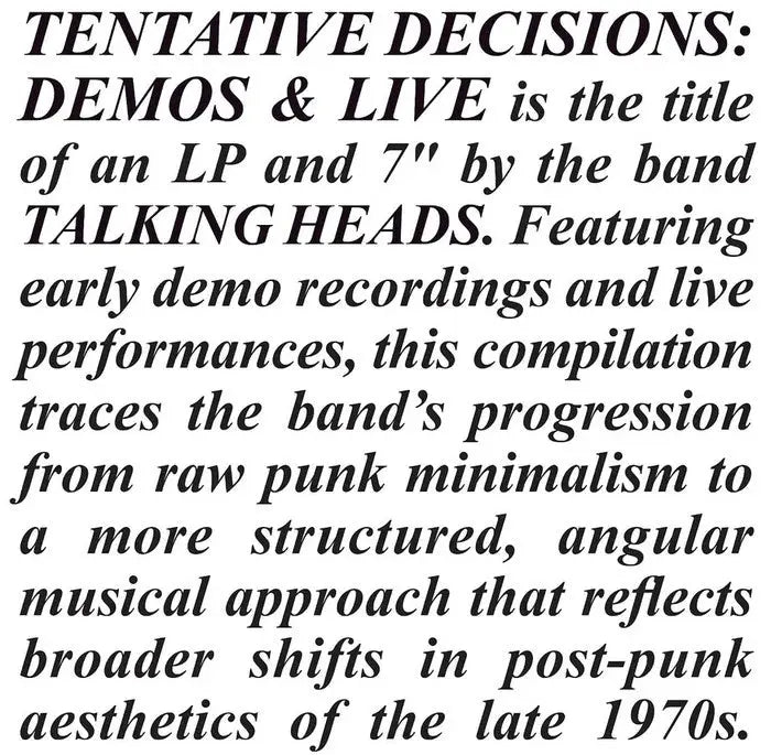 The Talking Heads - Tentative Decisions: Demos & Live (7 Inch & LP Vinyl) Shop Goldmine Mag