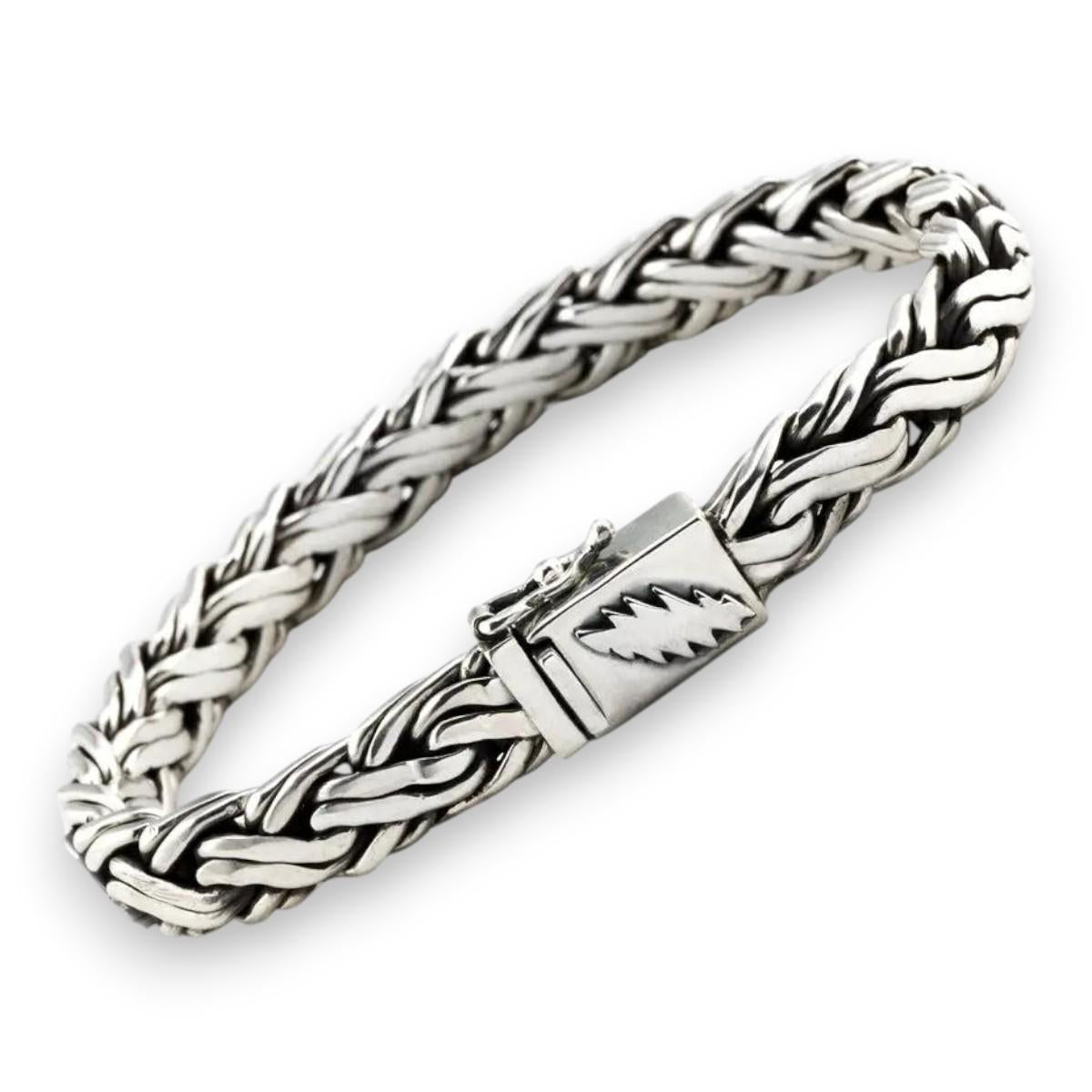 Grateful Dead Lightning Bolt Sterling Silver Bracelet - Front