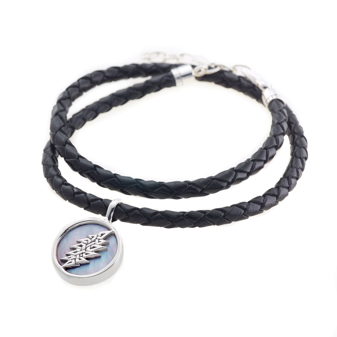 13-Point Lightning Bolt Sterling Silver Charm Woven Leather Necklace