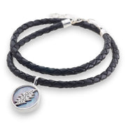 Grateful Dead Lightning Bolt Sterling Silver Charm Woven Leather Necklace
