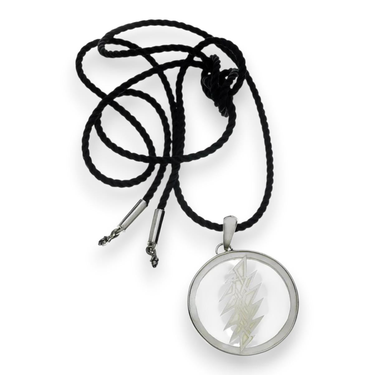 Grateful Dead Lightning Bolt Sterling Silver Mother Of Pearl Cord Necklace - Back