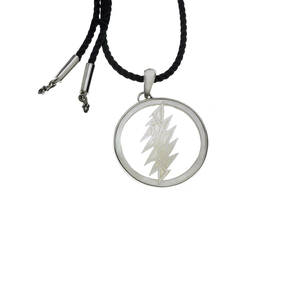 13-Point Lightning Bolt Sterling Silver Mother Of Pearl Cord Necklace