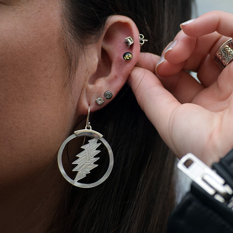 13-Point Lightning Bolt Sterling Silver Mother Of Pearl Drop Earring