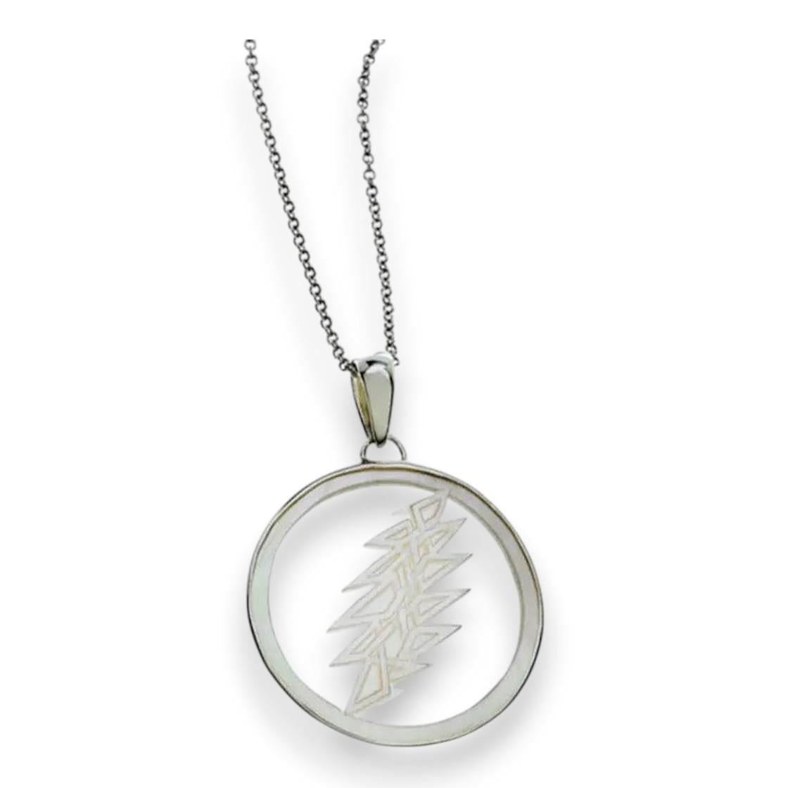 Grateful Dead Lightning Bolt Sterling Silver Mother Of Pearl Necklace - Detail