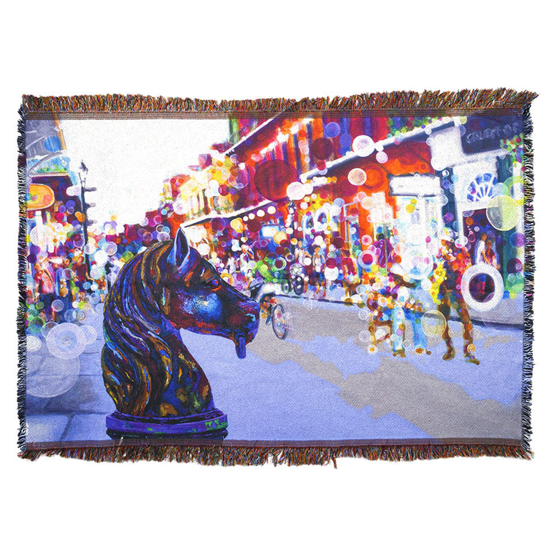 New Orleans French Quarter Horse Post Woven Blanket by Frenchy