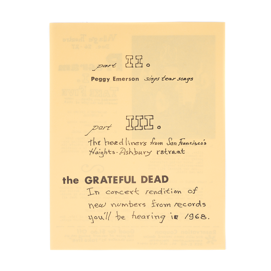 Grateful Dead 1968 Village Theatre Flyer