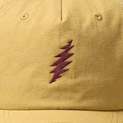 Close-up of the design on the Grateful Dead Embroidered Maroon Bolt Surf Hat - Sunset