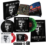 the album cover for Ministry - Hate To Go - Take Out Or Delivery [Deluxe Box - Black/Green Splatter]