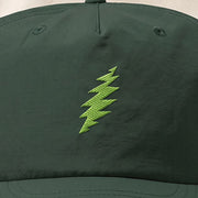 Close-up of the design on the Grateful Dead Embroidered Lime Bolt Surf Hat - Pine Green
