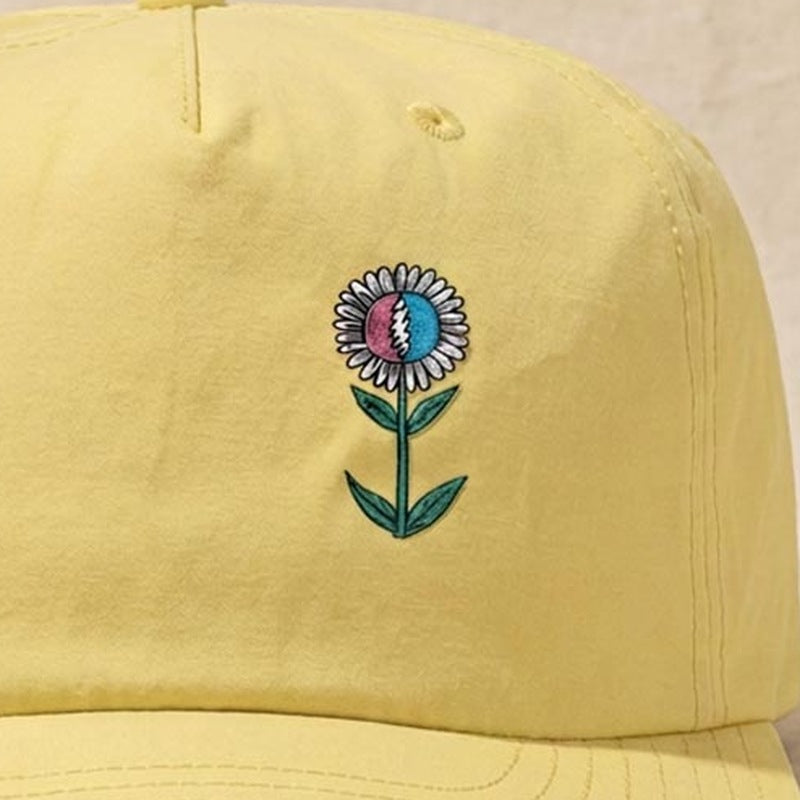 Close-up of the design on the Grateful Dead Flower Stealie Surf Hat - Lemonade