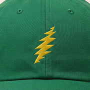 Close-up of the design on the Grateful Dead Embroidered Yellow Bolt Dad Hat - Green
