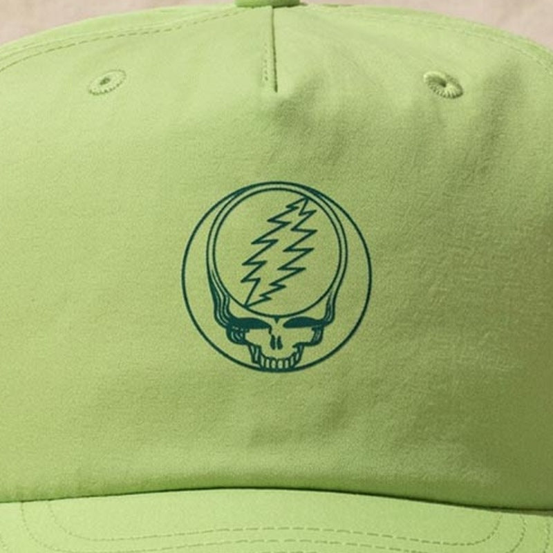 Close-up of the design on the Grateful Dead Stealie Surf Hat - Citrus