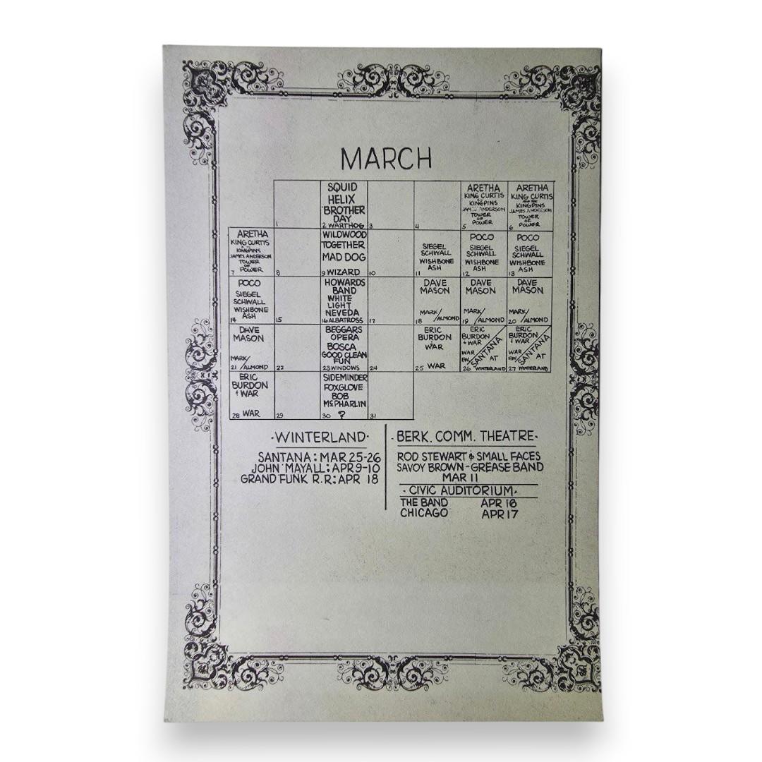 Aretha Franklin, King Curtis & The Kingpins, Tower Of Power, James Anderson, The Fillmore West by David Singer, Jim Marshall | March 5-7, 1971 | Vintage Handbill