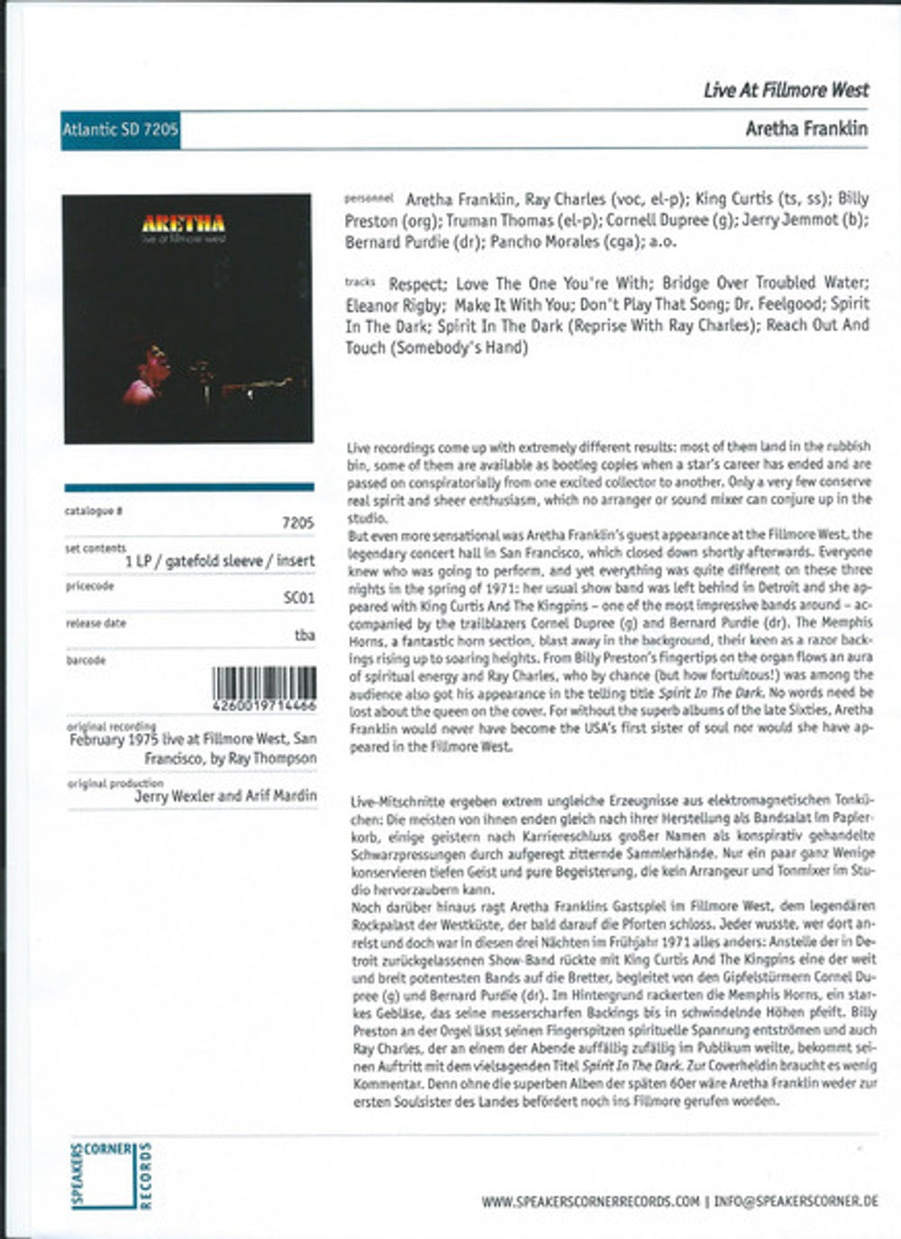 Aretha Franklin – Live at Fillmore West (LP Vinyl)