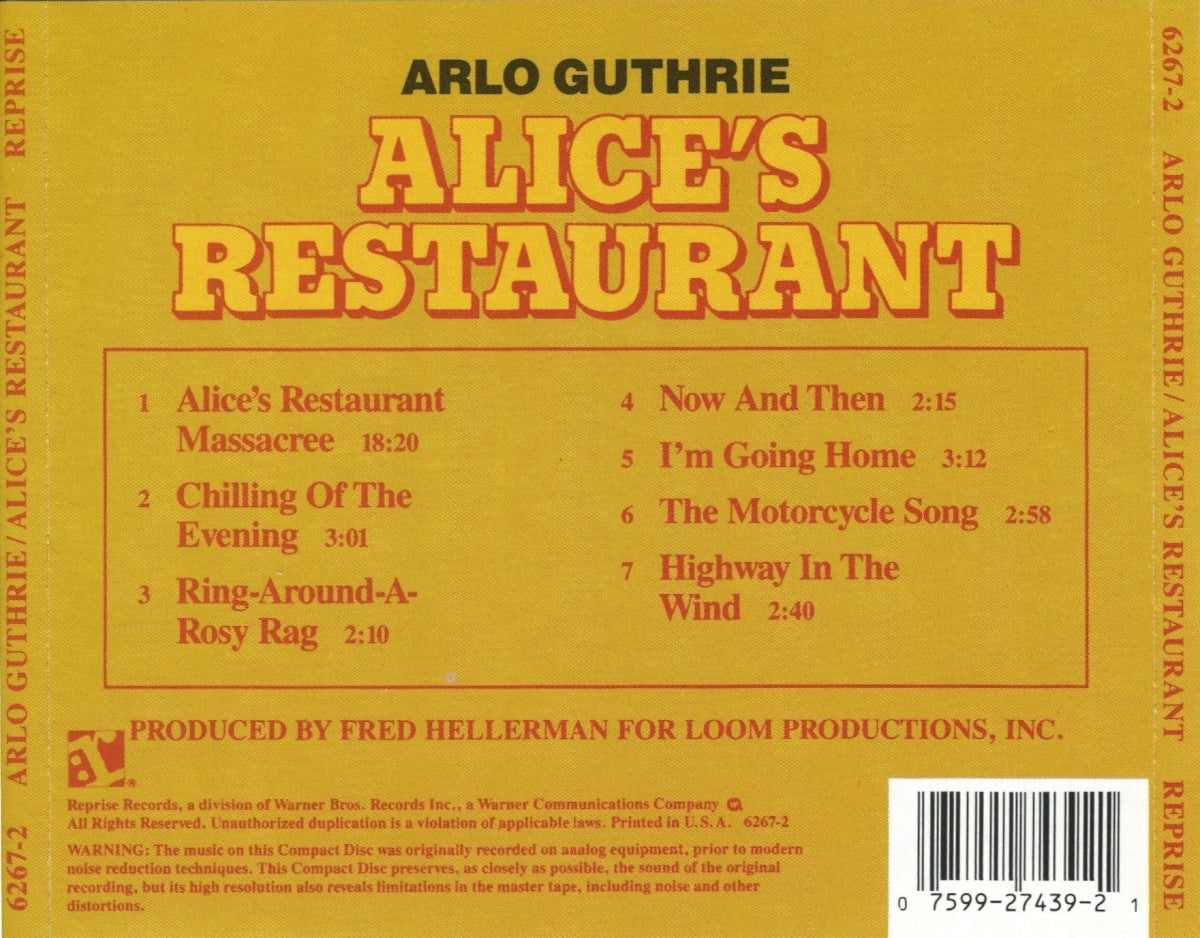 Arlo Guthrie – Alice's Restaurant (CD) - Back
