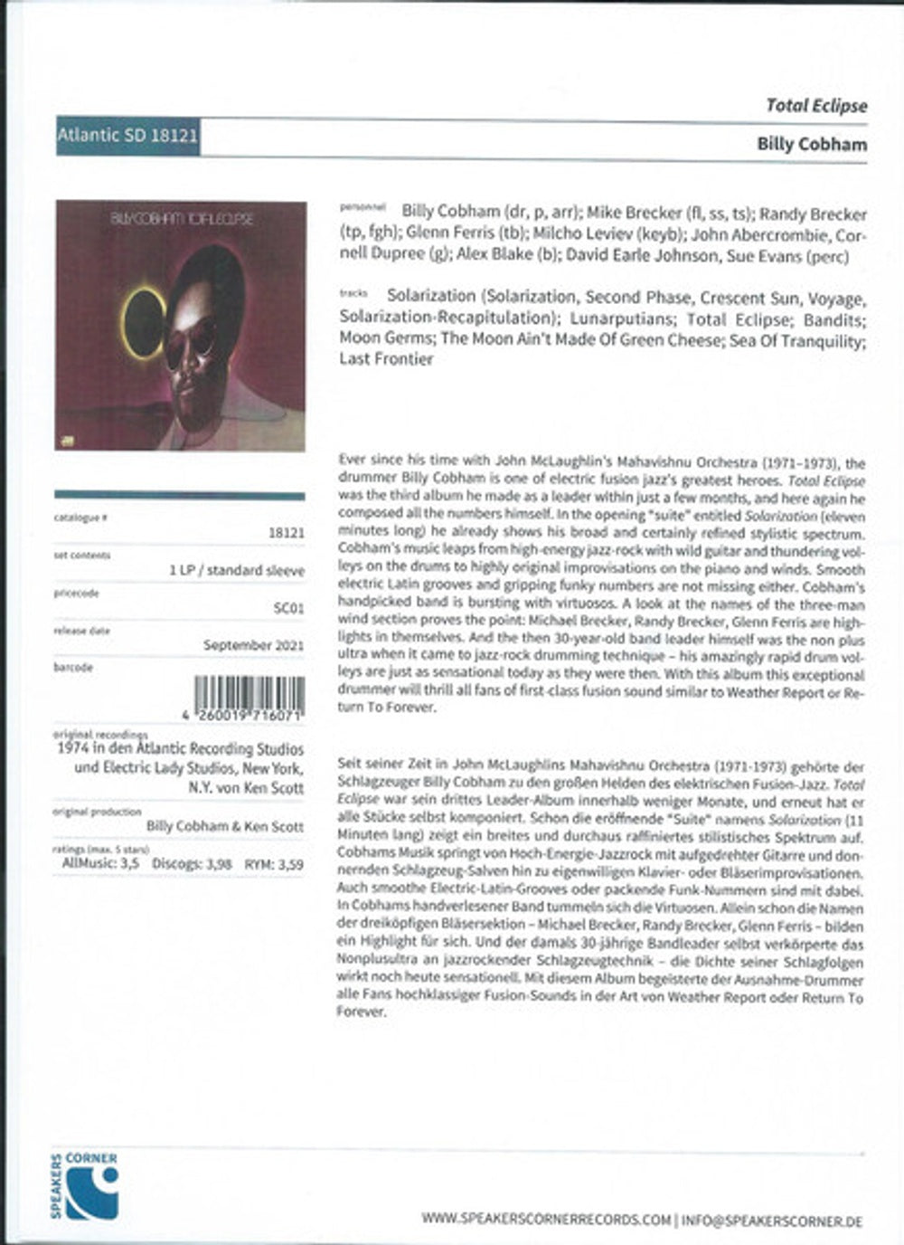 Billy Cobham – Total Eclipse (LP Vinyl)