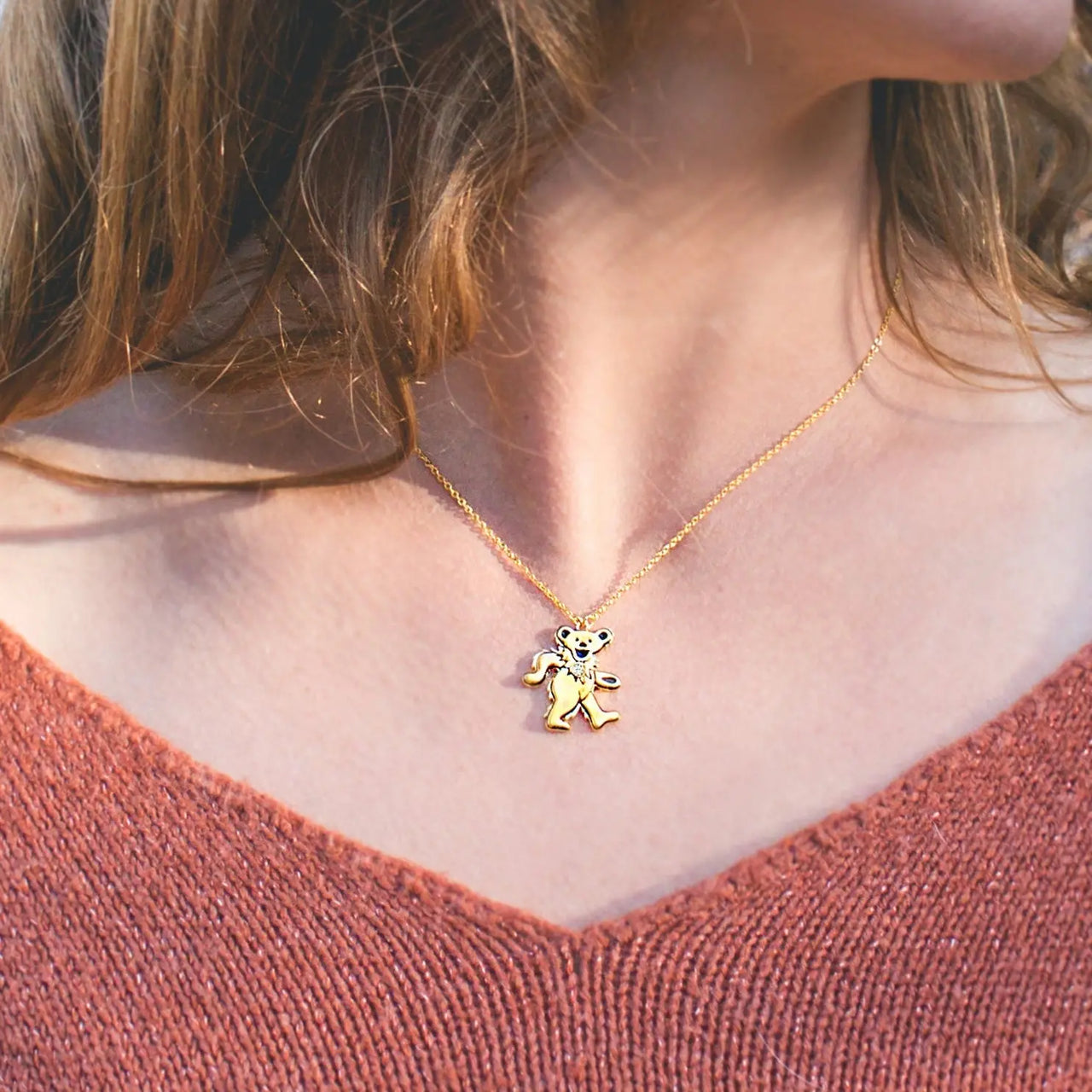 Grateful Dead Dancing Bear Birthstone Necklace | Gold Hiouchi Jewels / Rose & Bolt Grateful Dead Jewelry Necklace {{Shop name}}