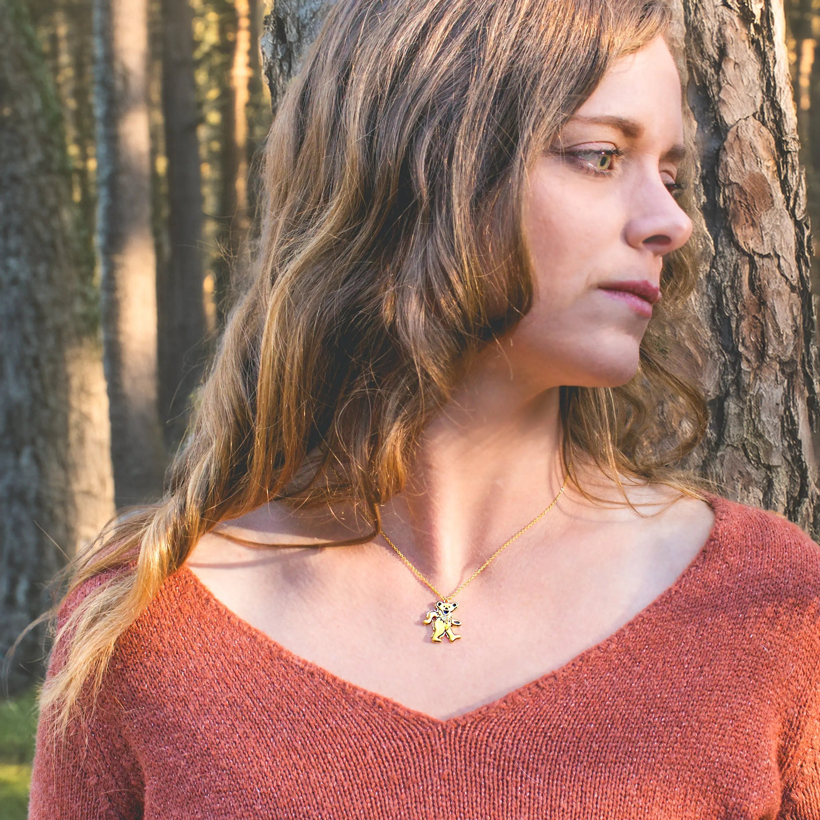 Grateful Dead Dancing Bear Birthstone Necklace | Gold | relix.shop