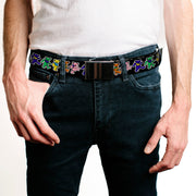 Black Buckle Web Belt - Dancing Bears Black/Multi Color Webbing