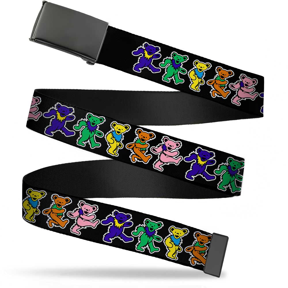Black Buckle Web Belt - Dancing Bears Black/Multi Color Webbing
