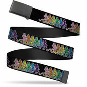 Black Buckle Web Belt - Dancing Skeletons Black/Multi Color Webbing