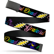 Black Buckle Web Belt - Grateful Dead Script w/Bears & Skeletons Black/Multi Color Webbing