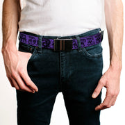 Black Buckle Web Belt - Grateful Dead Text w/Skull & Roses Purple Webbing