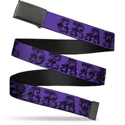 Black Buckle Web Belt - Grateful Dead Text w/Skull & Roses Purple Webbing