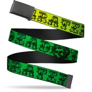 Black Buckle Web Belt - Grateful Dead Text w/Skull & Roses Rainbow Fade Webbing