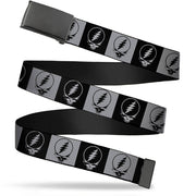 Black Buckle Web Belt - Steal Your Face Blocks Black/White-Gray/Black Webbing