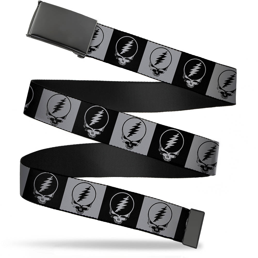 Black Buckle Web Belt - Steal Your Face Blocks Black/White-Gray/Black Webbing