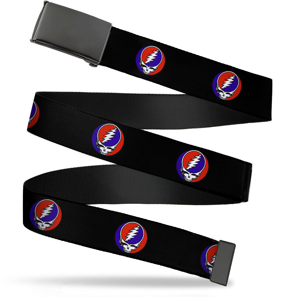 Black Buckle Web Belt - Steal Your Face Repeat Black/Color Webbing