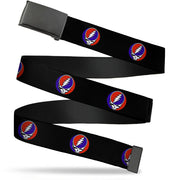 Black Buckle Web Belt - Steal Your Face Repeat Black/Color Webbing