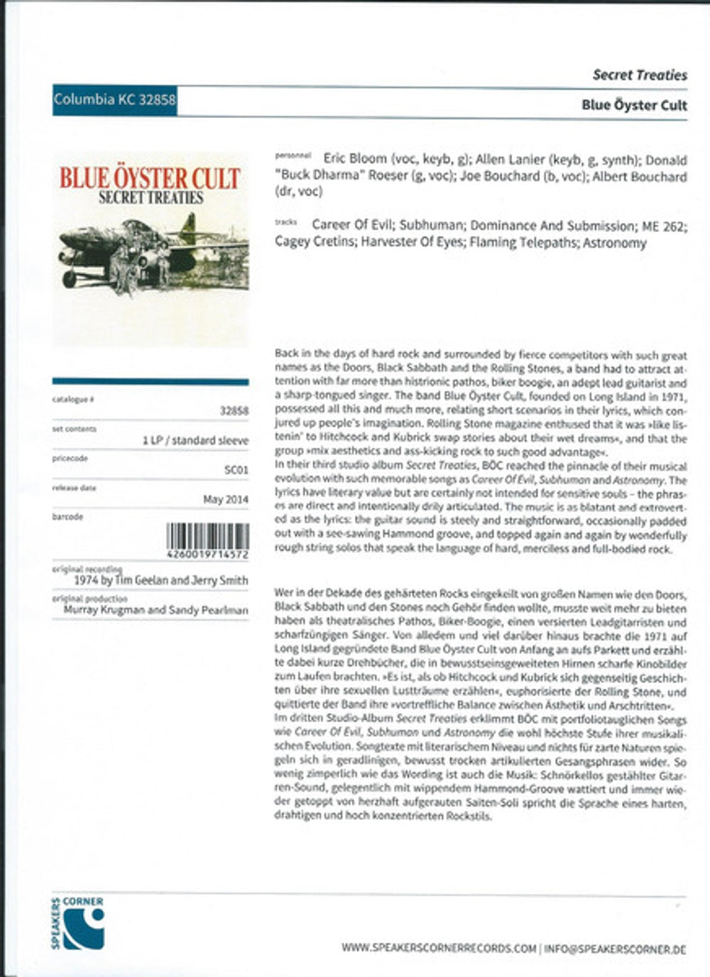 Blue Oyster Cult – Secret Treaties (LP Vinyl)